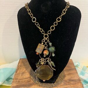 Vintage Artisan Gold and assorted Stone Statement Necklace